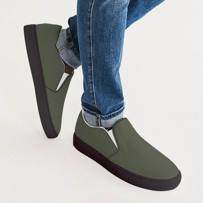 Medium-Dark Neutral Lime Men's Slip-On Canvas Sneakers (L-NE-MD) - Man CloseUp