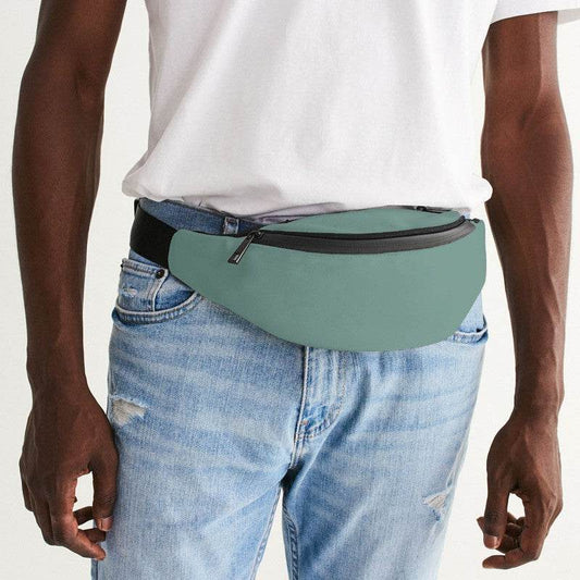 Medium-Light Fully-Muted Blue-Green Belt Bag (BG-FM-ML) - Man Front CloseUp