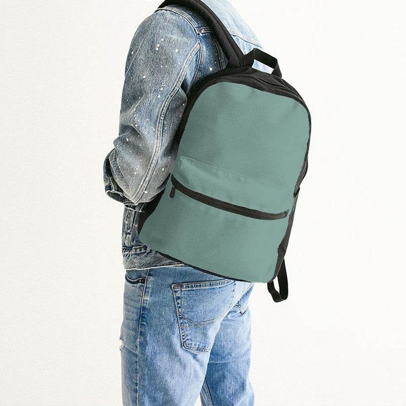 Medium-Light Fully-Muted Blue-Green Canvas Backpack (BG-FM-ML) - Man Back CloseUp