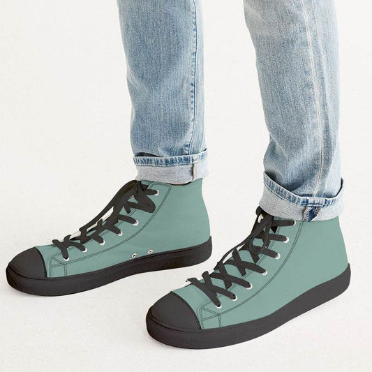 Medium-Light Fully-Muted Blue-Green Men's High-Top Canvas Sneakers (BG-FM-ML) - Man CloseUp