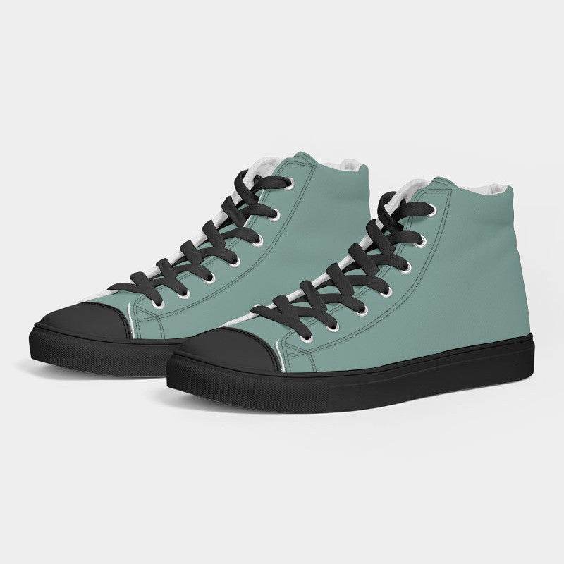 Medium-Light Fully-Muted Blue-Green Men's High-Top Canvas Sneakers (BG-FM-ML) - Side 3