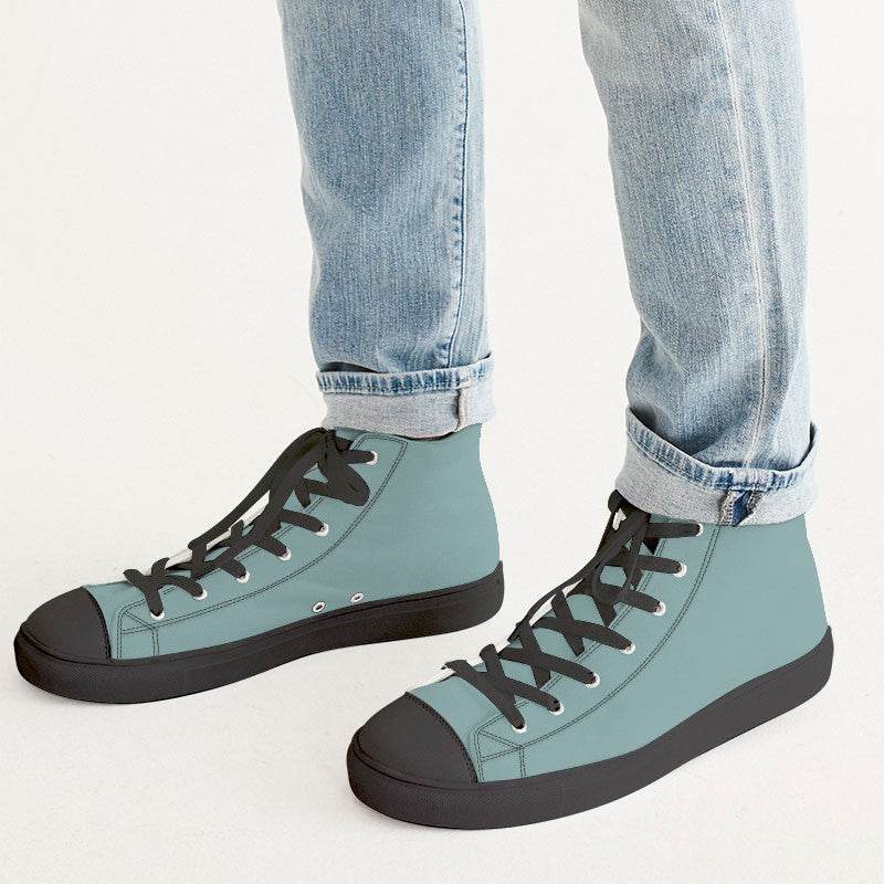 Medium-Light Fully-Muted Blue-Green Men's High-Top Canvas Sneakers (CBG2-FM-ML) - Man CloseUp