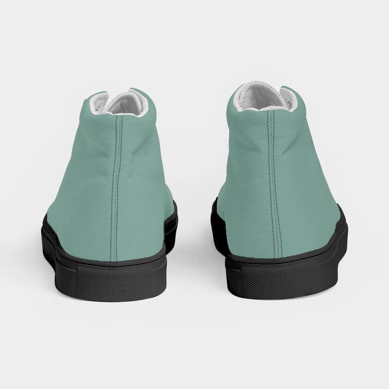Medium-Light Fully-Muted Blue-Green Women's High-Top Canvas Sneakers (BG-FM-ML) - Back