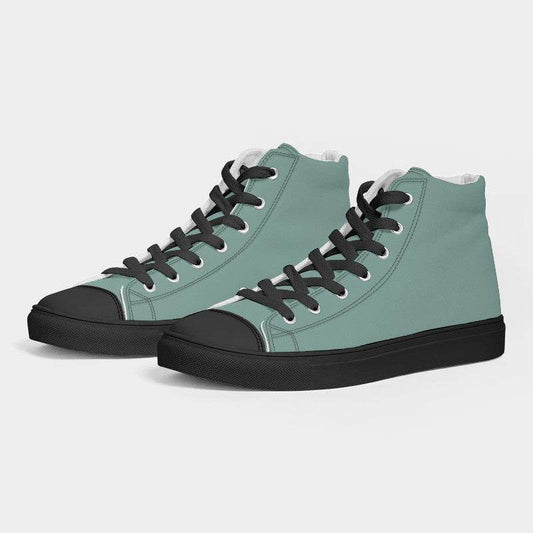 Medium-Light Fully-Muted Blue-Green Women's High-Top Canvas Sneakers (BG-FM-ML) - Side 3