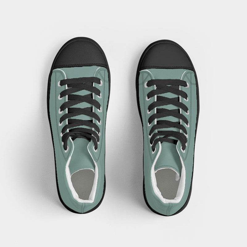 Medium-Light Fully-Muted Blue-Green Women's High-Top Canvas Sneakers (BG-FM-ML) - Top