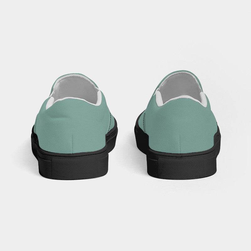 Medium-Light Fully-Muted Blue-Green Women's Slip-On Canvas Sneakers (BG-FM-ML) - Back