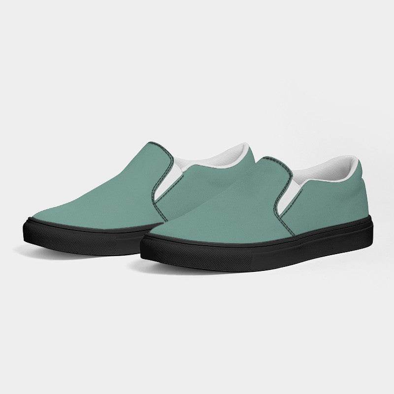 Medium-Light Fully-Muted Blue-Green Women's Slip-On Canvas Sneakers (BG-FM-ML) - Side 3