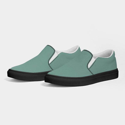 Medium-Light Fully-Muted Blue-Green Women's Slip-On Canvas Sneakers (BG-FM-ML) - Side 3