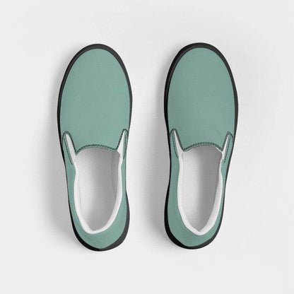 Medium-Light Fully-Muted Blue-Green Women's Slip-On Canvas Sneakers (BG-FM-ML) - Top