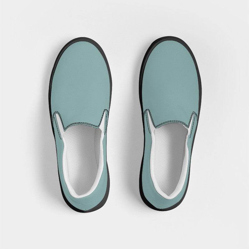 Medium-Light Fully-Muted Blue-Green Women's Slip-On Canvas Sneakers (CBG2-FM-ML) - Top