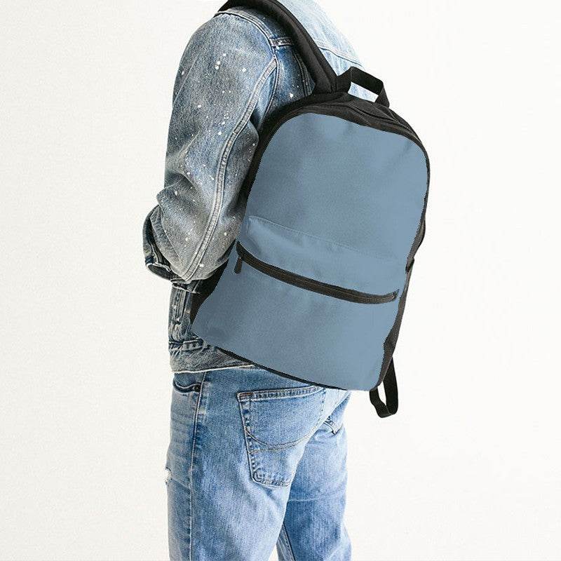 Medium-Light Fully-Muted Blue Canvas Backpack (B-FM-ML) - Man Back CloseUp