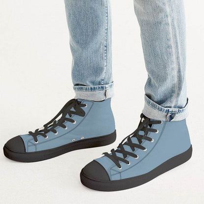 Medium-Light Fully-Muted Blue Men's High-Top Canvas Sneakers (B-FM-ML) - Man CloseUp