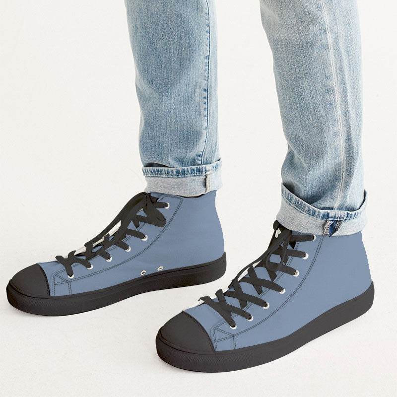 Medium-Light Fully-Muted Blue Men's High-Top Canvas Sneakers (IB2-FM-ML) - Man CloseUp