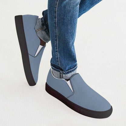 Medium-Light Fully-Muted Blue Men's Slip-On Canvas Sneakers (IB2-FM-ML) - Man CloseUp