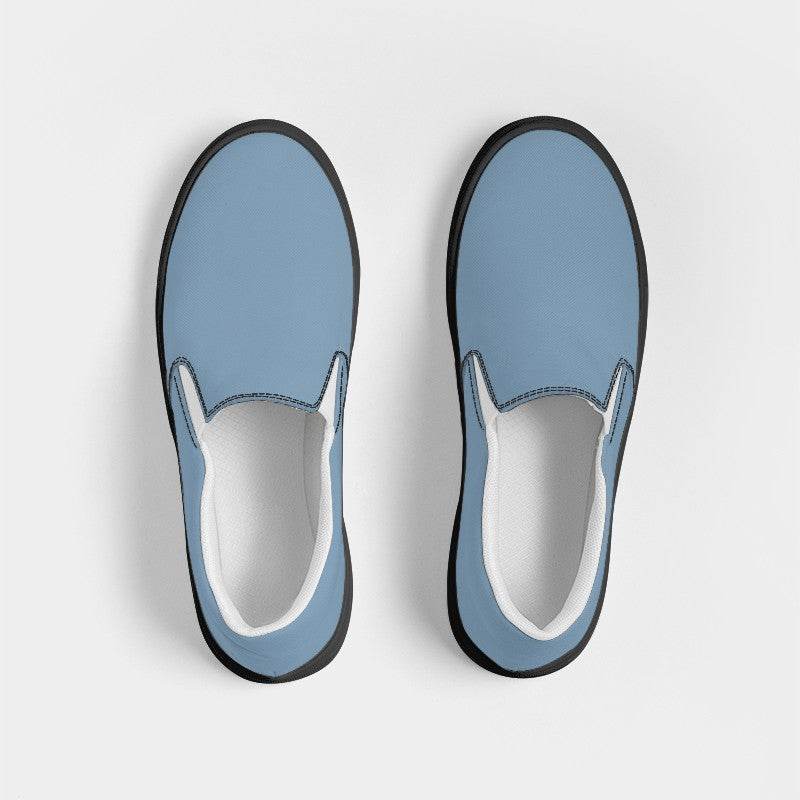 Medium-Light Fully-Muted Blue Women's Slip-On Canvas Sneakers (B-FM-ML) - Top