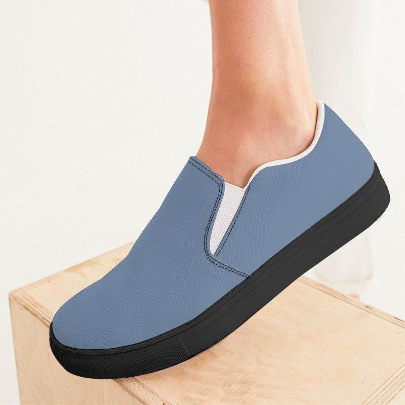 Medium-Light Fully-Muted Blue Women's Slip-On Canvas Sneakers (IB2-FM-ML) - Woman CloseUp