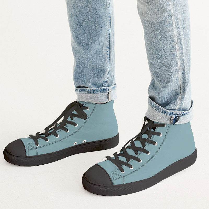 Medium-Light Fully-Muted Cyan Men's High-Top Canvas Sneakers (C-FM-ML) - Man CloseUp