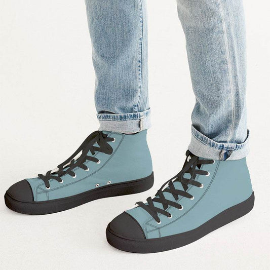 Medium-Light Fully-Muted Cyan Men's High-Top Canvas Sneakers (C-FM-ML) - Man CloseUp