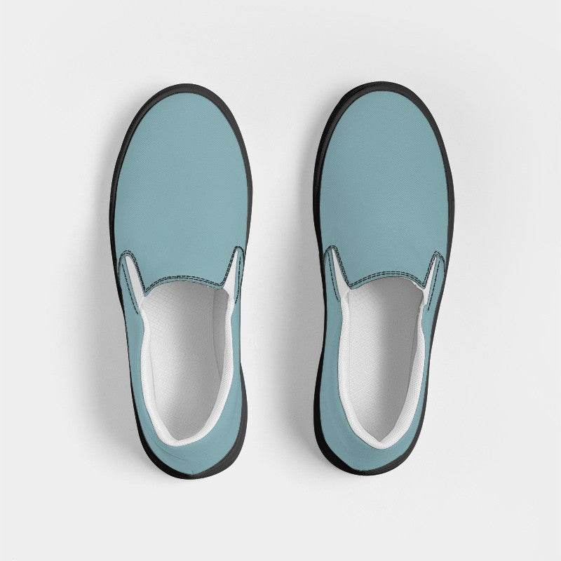 Medium-Light Fully-Muted Cyan Women's Slip-On Canvas Sneakers (C-FM-ML) - Top