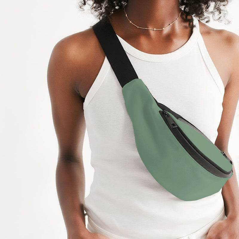 Medium-Light Fully-Muted Green Belt Bag (G-FM-ML) - Woman Front CloseUp