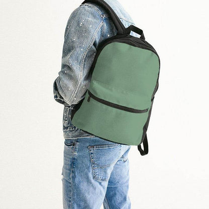 Medium-Light Fully-Muted Green Canvas Backpack (G-FM-ML) - Man Back CloseUp
