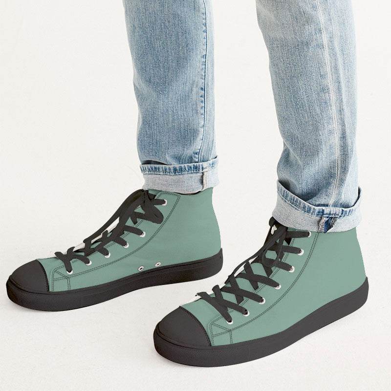 Medium-Light Fully-Muted Green Men's High-Top Canvas Sneakers (BGG2-FM-ML) - Man CloseUp