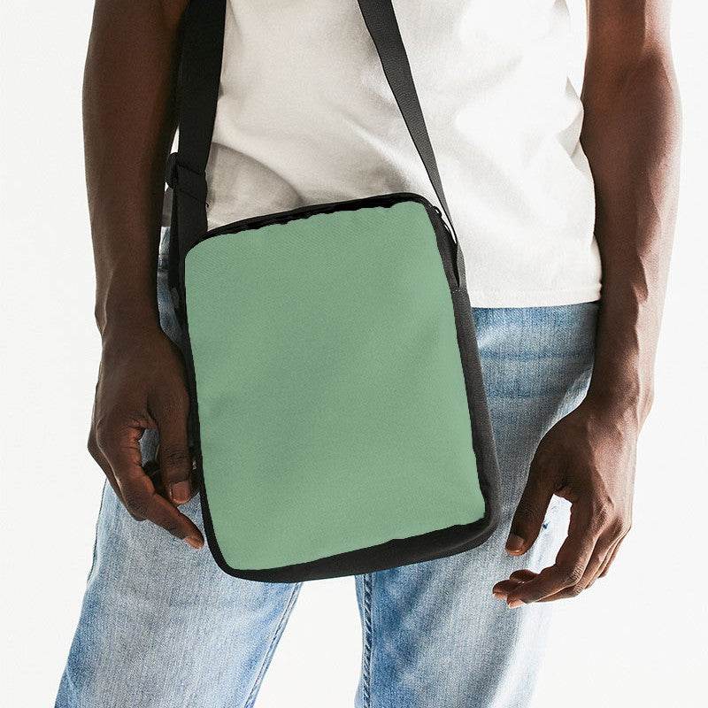 Medium-Light Fully-Muted Green Messenger Pouch (G-FM-ML) - Man Front CloseUp