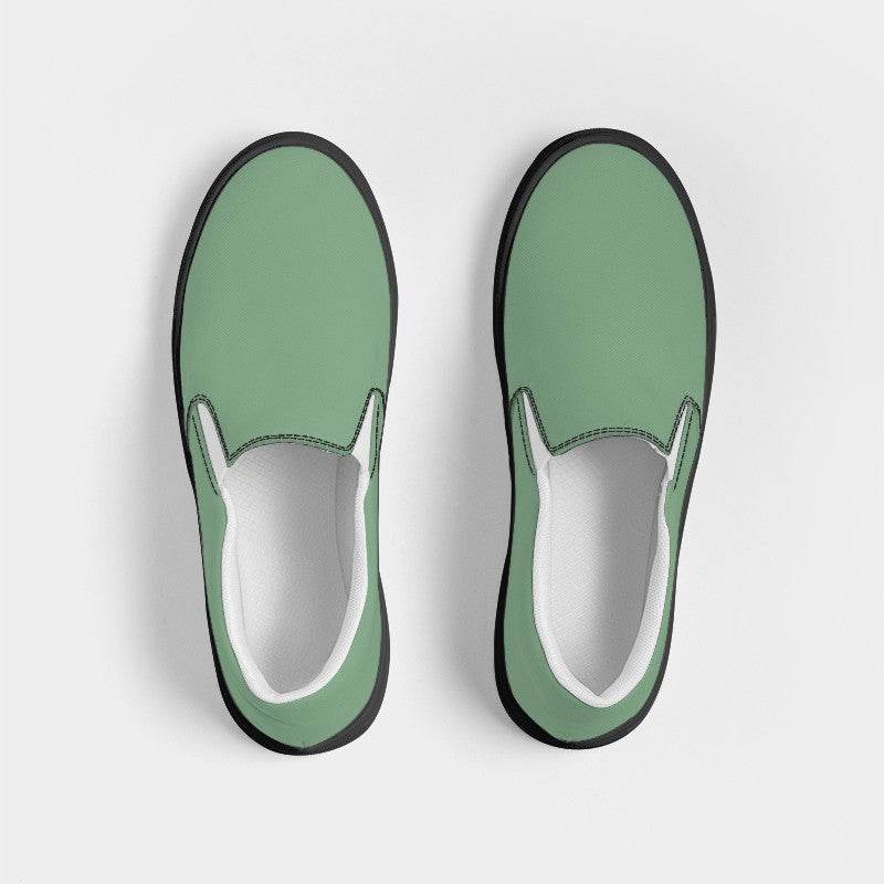 Medium-Light Fully-Muted Green Women's Slip-On Canvas Sneakers (G-FM-ML) - Top