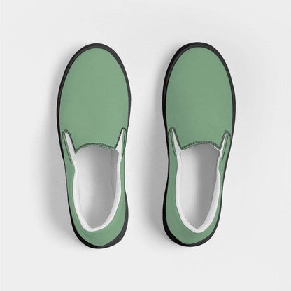 Medium-Light Fully-Muted Green Women's Slip-On Canvas Sneakers (G-FM-ML) - Top