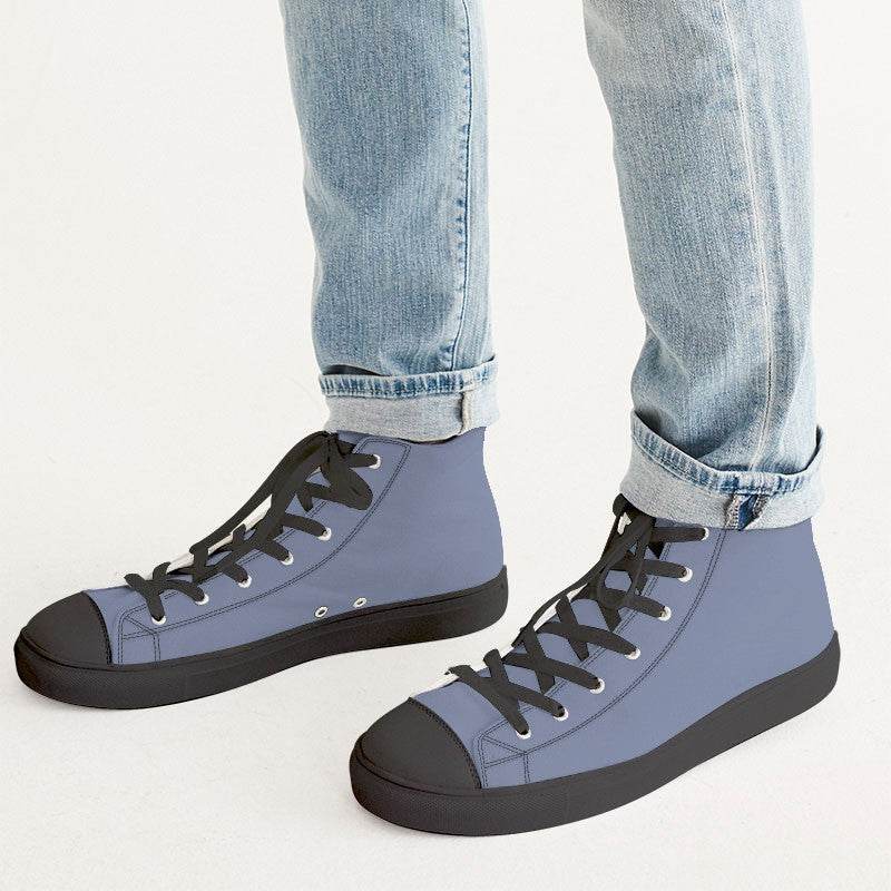 Medium-Light Fully-Muted Indigo Men's High-Top Canvas Sneakers (I-FM-ML) - Man CloseUp