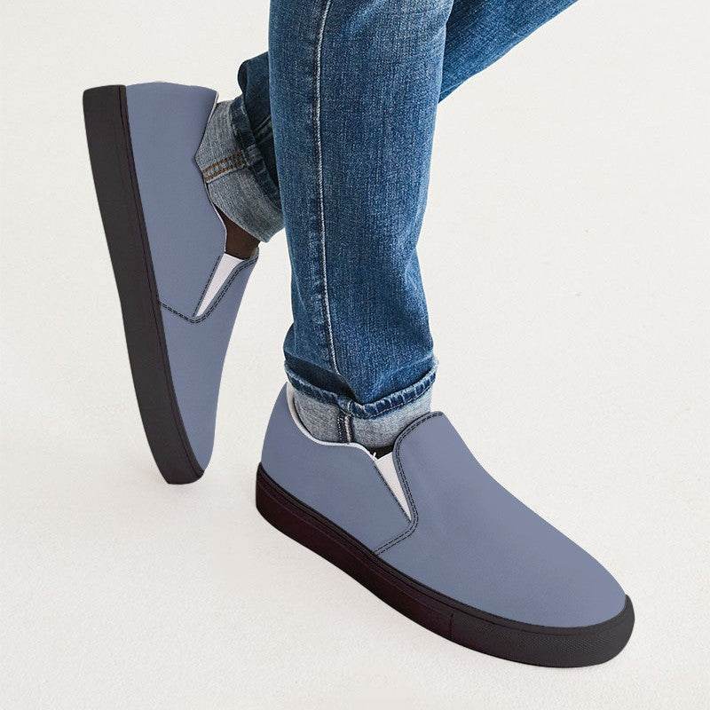Medium-Light Fully-Muted Indigo Men's Slip-On Canvas Sneakers (I-FM-ML) - Man CloseUp