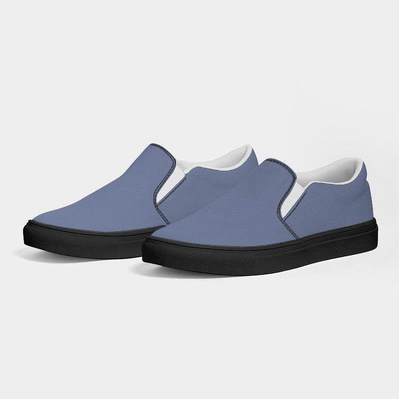 Medium-Light Fully-Muted Indigo Women's Slip-On Canvas Sneakers (I-FM-ML) - Side 3
