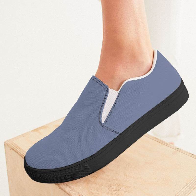 Medium-Light Fully-Muted Indigo Women's Slip-On Canvas Sneakers (I-FM-ML) - Woman CloseUp