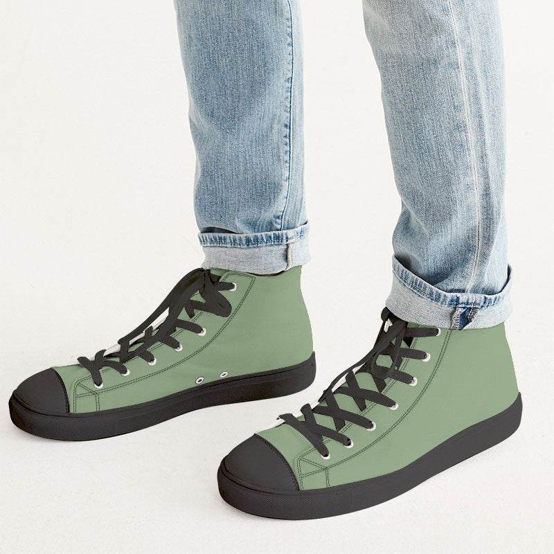 Medium-Light Fully-Muted Lime Men's High-Top Canvas Sneakers (GL2-FM-ML) - Man CloseUp