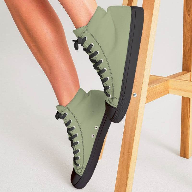 Medium-Light Fully-Muted Lime Women's High-Top Canvas Sneakers (L-FM-ML) - Woman CloseUp