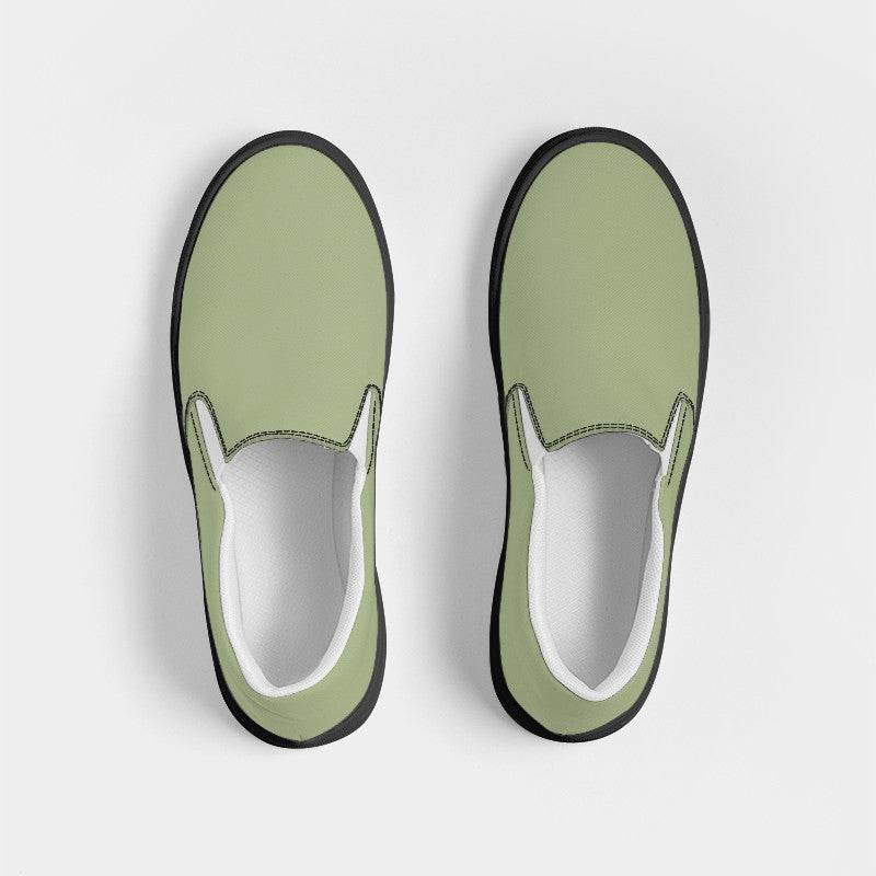 Medium-Light Fully-Muted Lime Women's Slip-On Canvas Sneakers (L-FM-ML) - Top