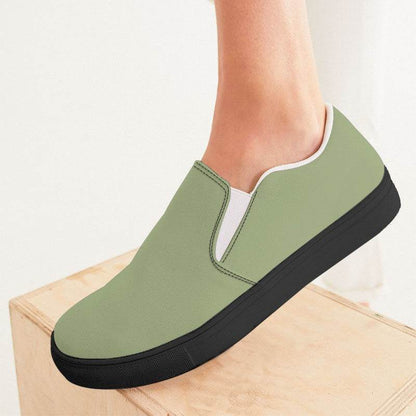 Medium-Light Fully-Muted Lime Women's Slip-On Canvas Sneakers (L-FM-ML) - Woman CloseUp
