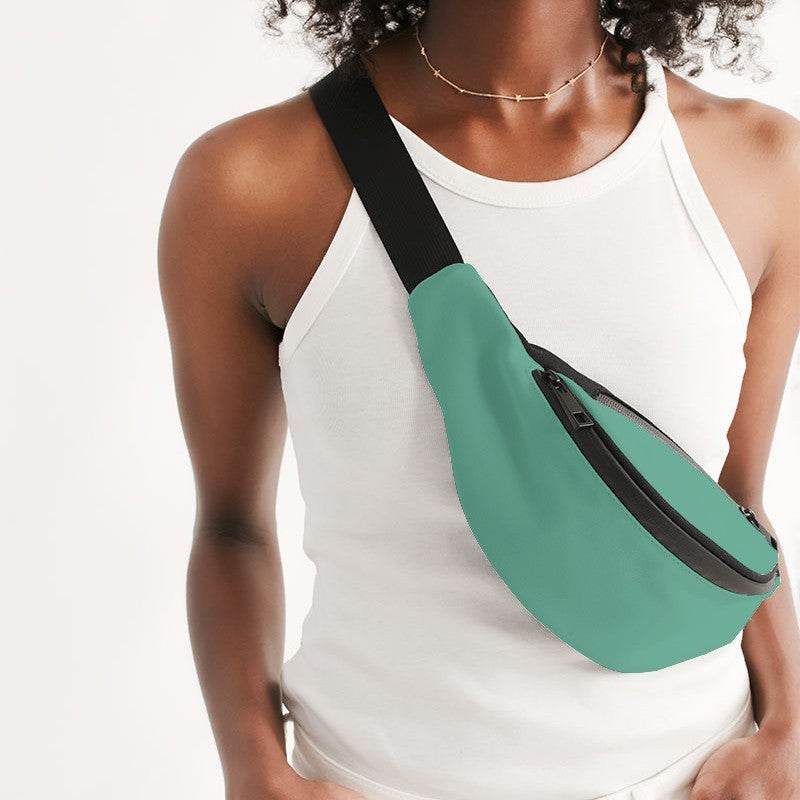 Medium-Light Medium Blue-Green Belt Bag (BGG1-ME-ML) - Woman Front CloseUp