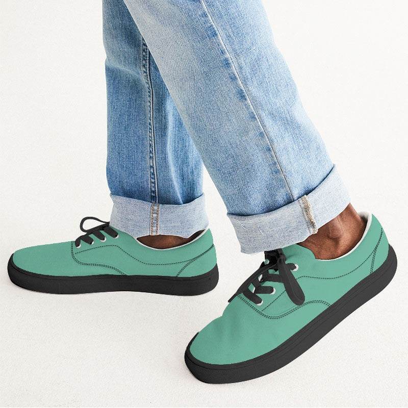 Medium-Light Medium Blue-Green Men's Canvas Sneakers (BGG1-ME-ML) - Man CloseUp