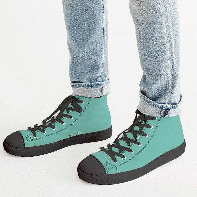 Medium-Light Medium Blue-Green Men's High-Top Canvas Sneakers (BG-ME-ML) - Man CloseUp