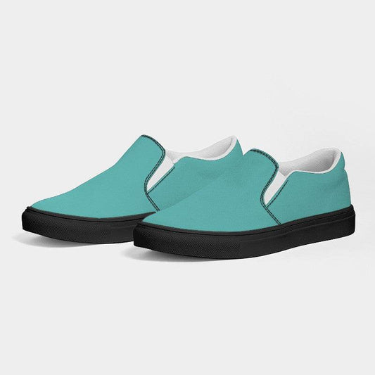 Medium-Light Medium Blue-Green Men's Slip-On Canvas Sneakers (CBG2-ME-ML) - Side 3