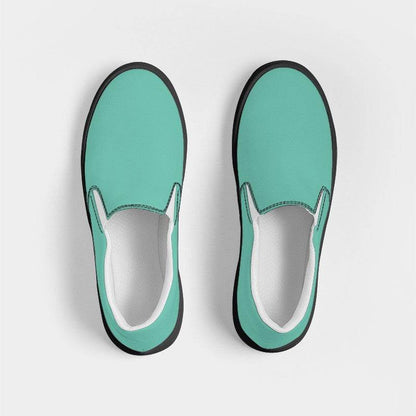 Medium-Light Medium Blue-Green Women's Slip-On Canvas Sneakers (BG-ME-ML) - Top
