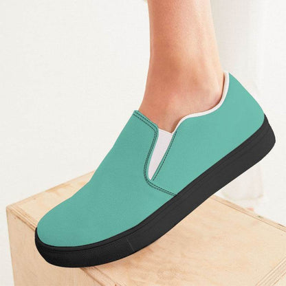 Medium-Light Medium Blue-Green Women's Slip-On Canvas Sneakers (BG-ME-ML) - Woman CloseUp