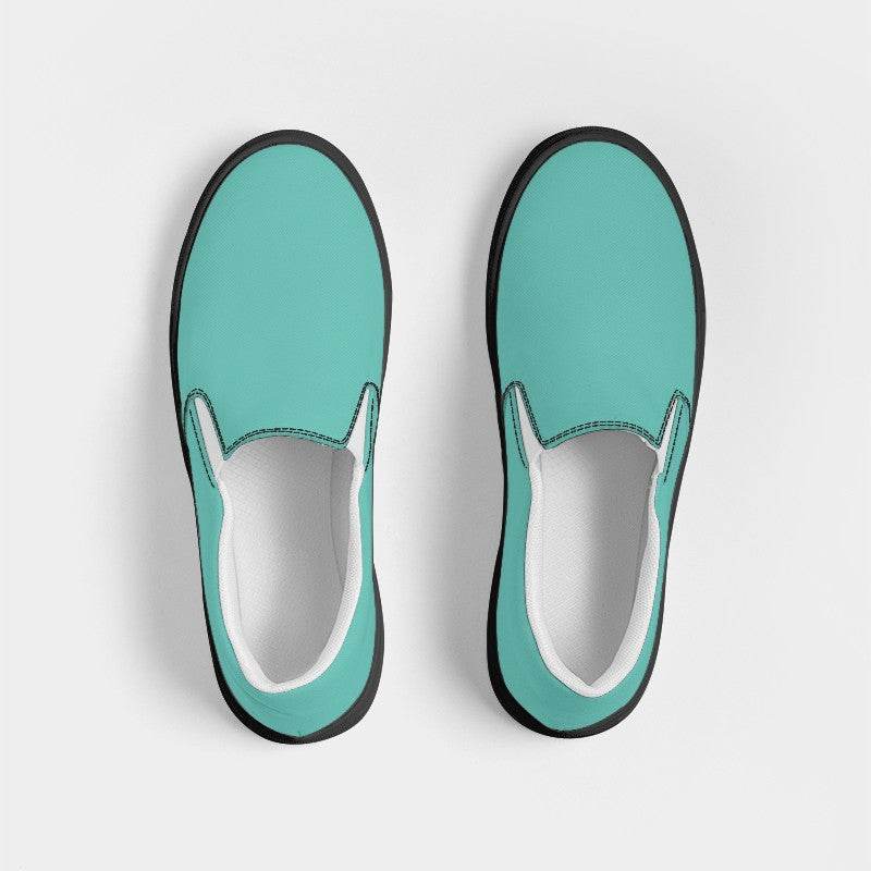 Medium-Light Medium Blue-Green Women's Slip-On Canvas Sneakers (CBG3-ME-ML) - Top