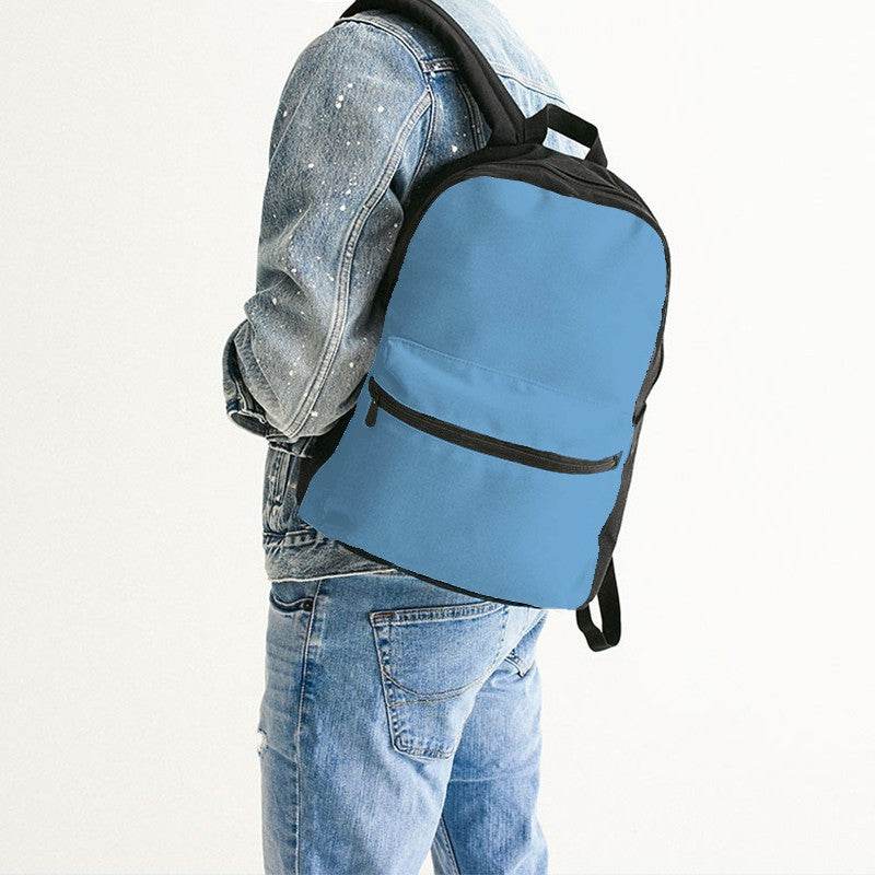 Medium-Light Medium Blue Canvas Backpack (B-ME-ML) - Man Back CloseUp