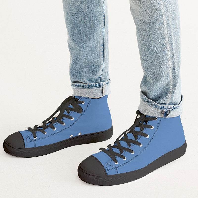 Medium-Light Medium Blue Men's High-Top Canvas Sneakers (IB2-ME-ML) - Man CloseUp