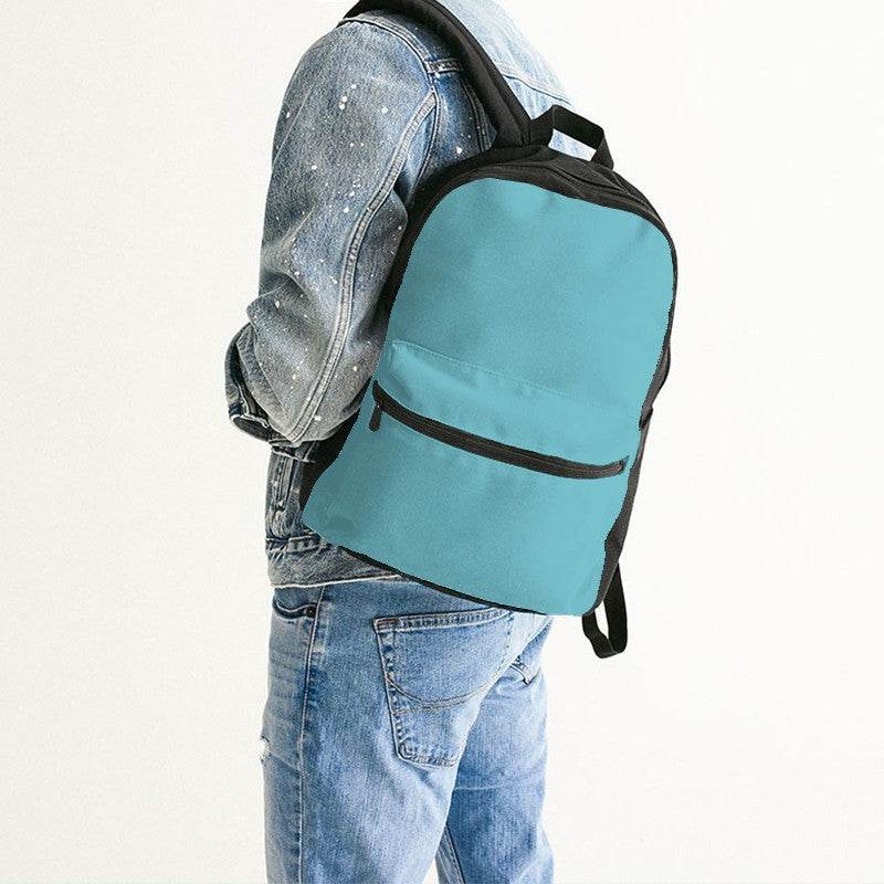 Medium-Light Medium Cyan Canvas Backpack (C-ME-ML) - Man Back CloseUp