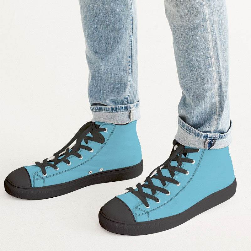 Medium-Light Medium Cyan Men's High-Top Canvas Sneakers (BC3-ME-ML) - Man CloseUp
