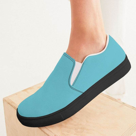 Medium-Light Medium Cyan Women's Slip-On Canvas Sneakers (C-ME-ML) - Woman CloseUp