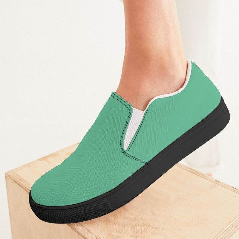 Medium-Light Medium Green Women's Slip-On Canvas Sneakers (BGG2-ME-ML) - Woman CloseUp